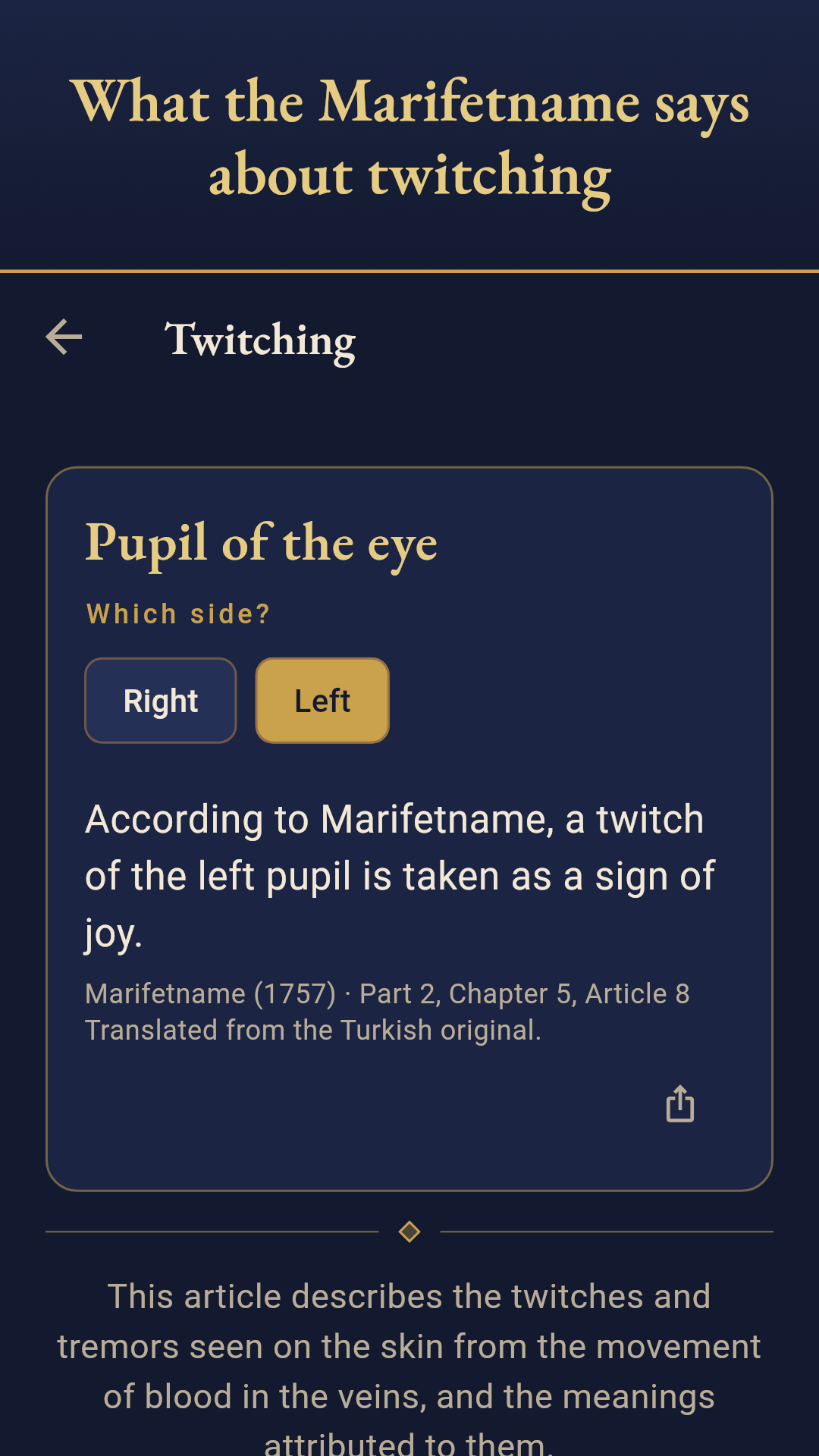 What the Marifetname says about twitching