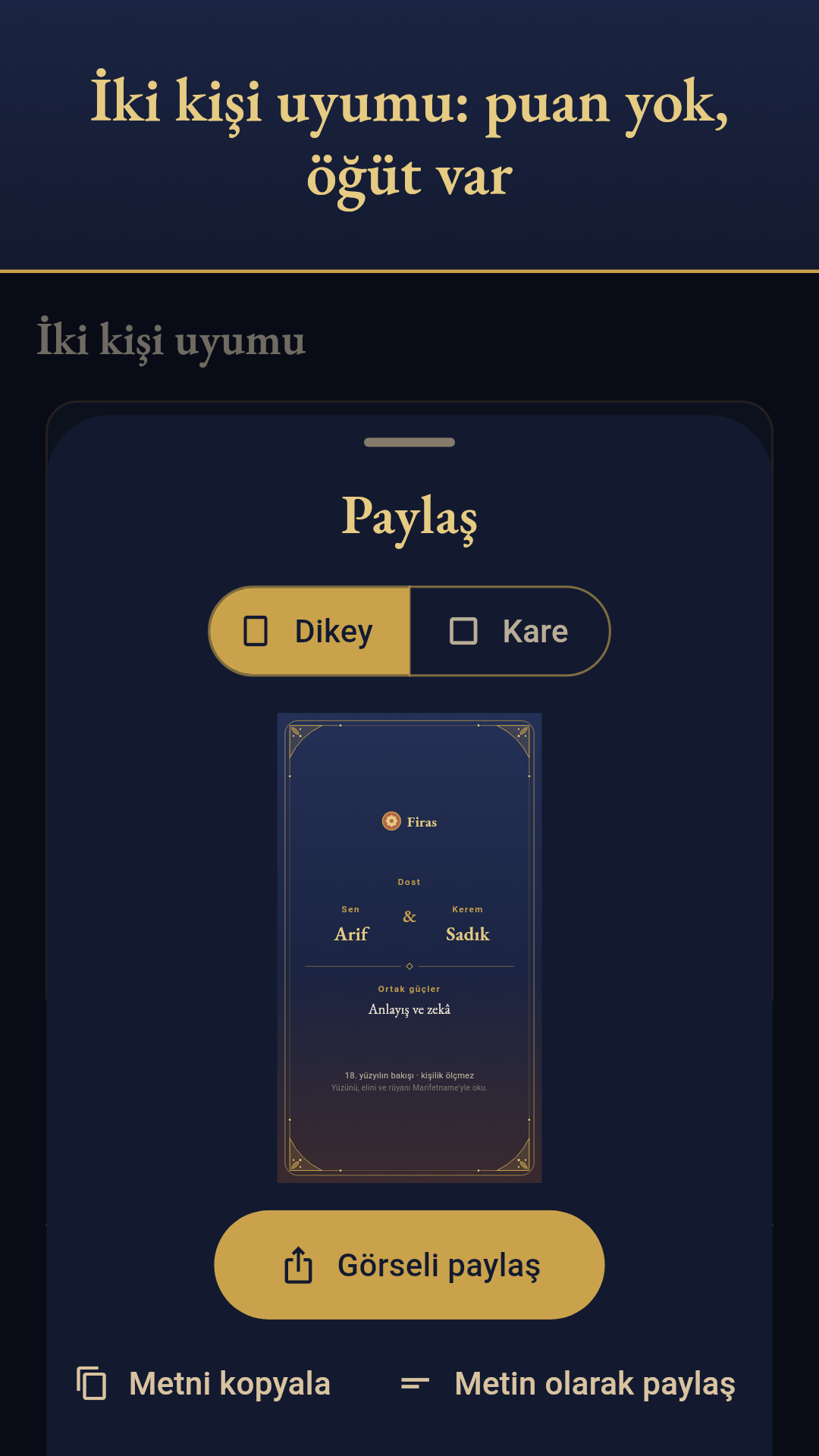 İki kişi uyumu: puan yok, öğüt var